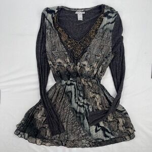 Y2K Euro Beaded Babydoll Top Alberto Makali Designer Long Sleeve Fairy Boho XL